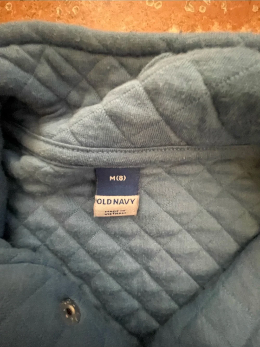 Kids Old Navy blue quilted diamond pattern quarter zip sweatshirt in size M(8)